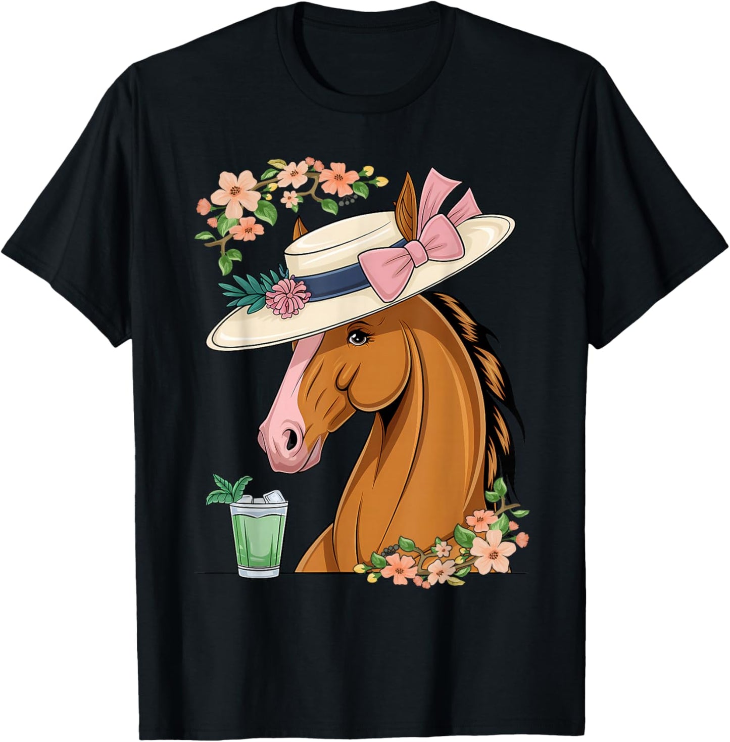 Funny Horse Derby Party Blue Round Neck T-Shirt - T-Shirt | Black