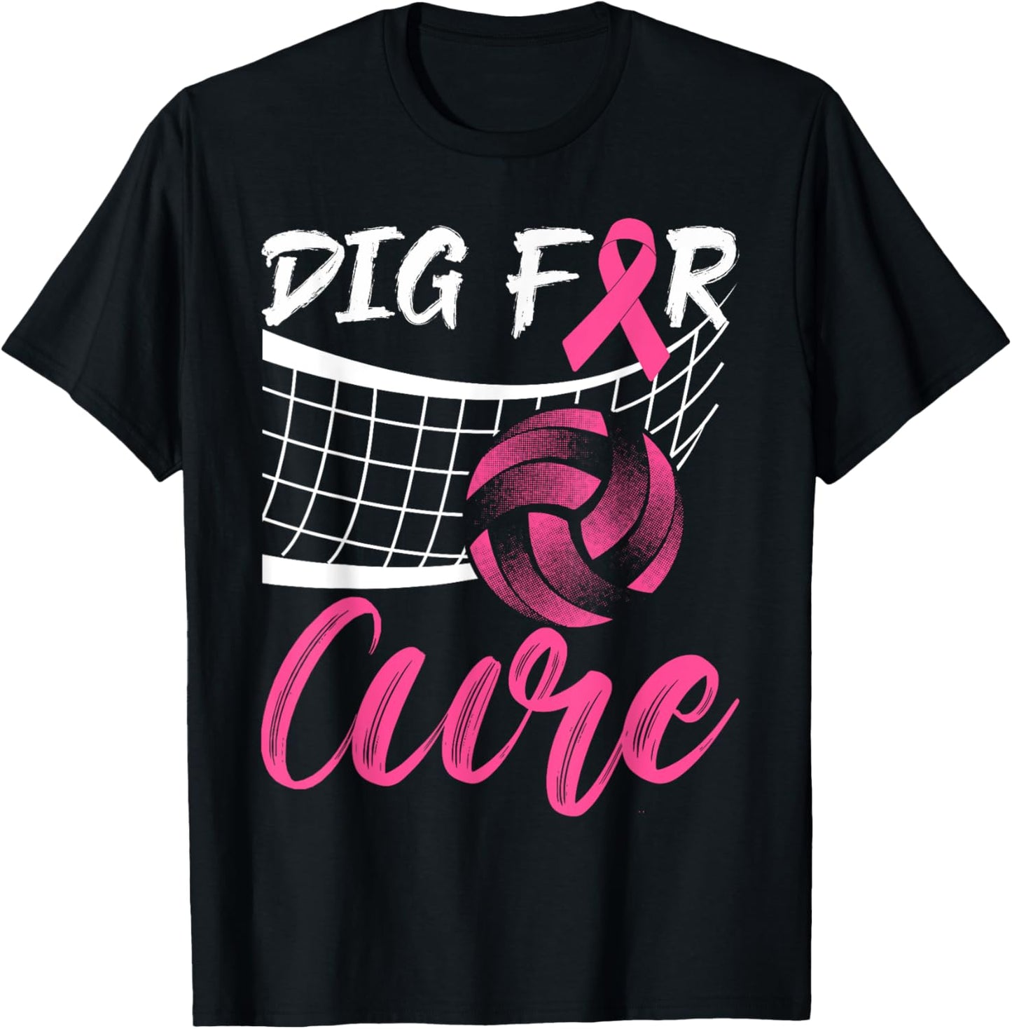 Dig For A Cure Breast Cancer Pink Ribbon Volleyball Women T-Shirt - T-Shirt | Black