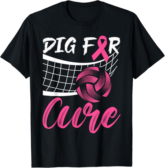 Dig For A Cure Breast Cancer Pink Ribbon Volleyball Women T-Shirt - T-Shirt | Black