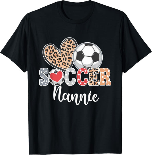 Soccer Nannie Cute Leopard Heart T-Shirt - T-Shirt | Black