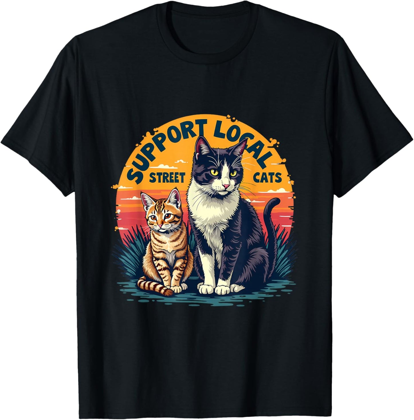 Support Local Street Cats Feline Rescue Awareness T-Shirt - T-Shirt | Black