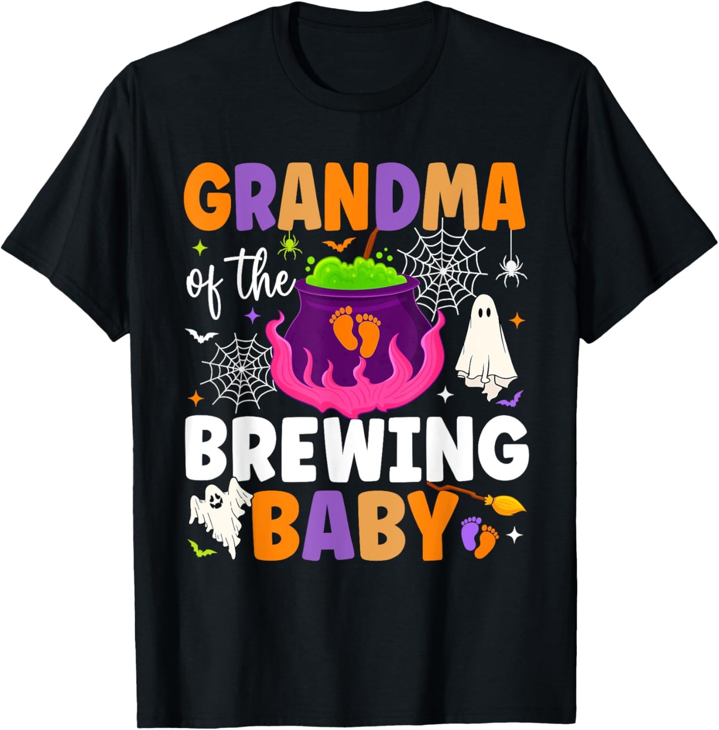 Grandma of Brewing Baby Halloween Theme Baby Shower Spooky T-Shirt - T-Shirt | Black