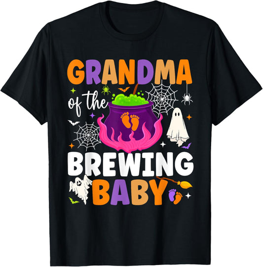 Grandma of Brewing Baby Halloween Theme Baby Shower Spooky T-Shirt - T-Shirt | Black