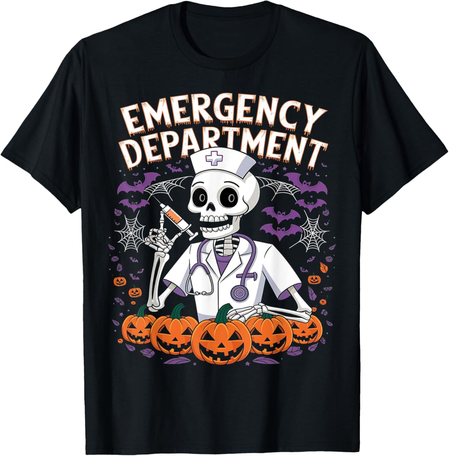Emergency Department Skeleton ER Nurse Funny Halloween T-Shirt - T-Shirt | Black