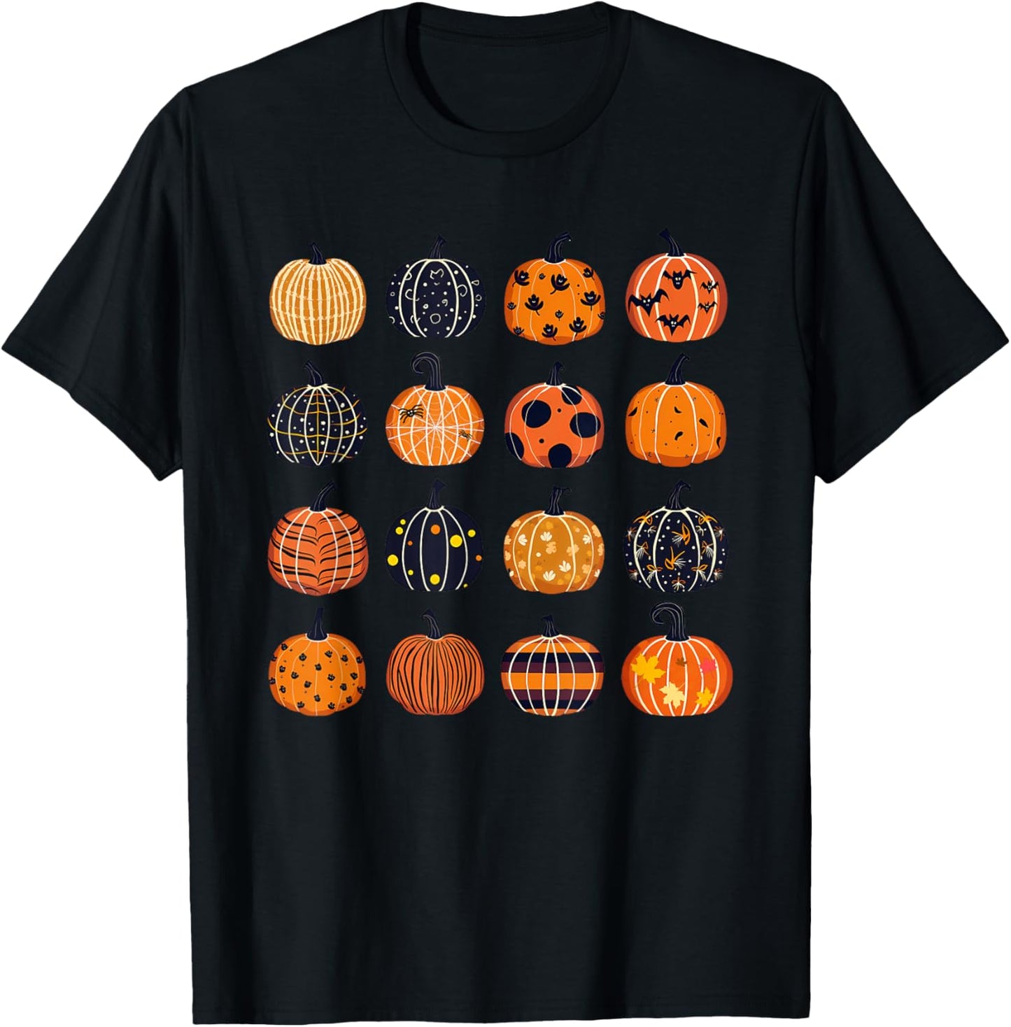 Folk Art Pumpkins Teacher Nurses Admin Witch Halloween Cute T-Shirt - T-Shirt | Black