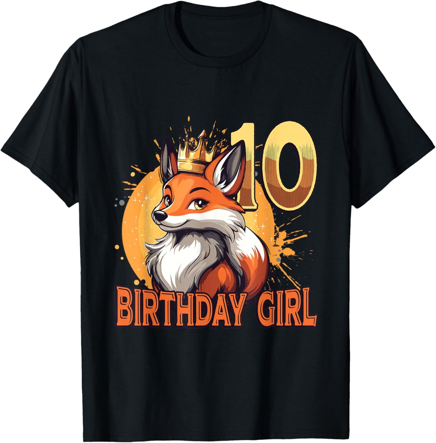 10th Birthday Party Girls 10 Years Birthday Girl Fox T-Shirt - T-Shirt | Black