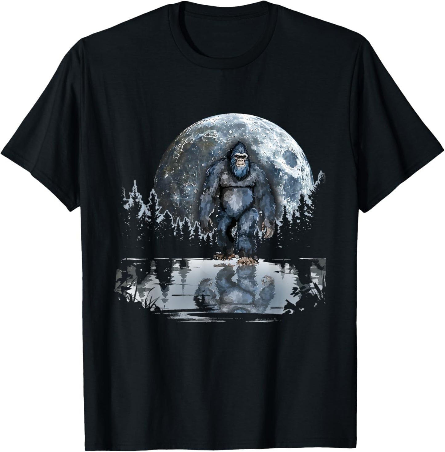 Bigfoot Sasquatch Full Moon In The Forest Women Kids T-Shirt - T-Shirt | Black