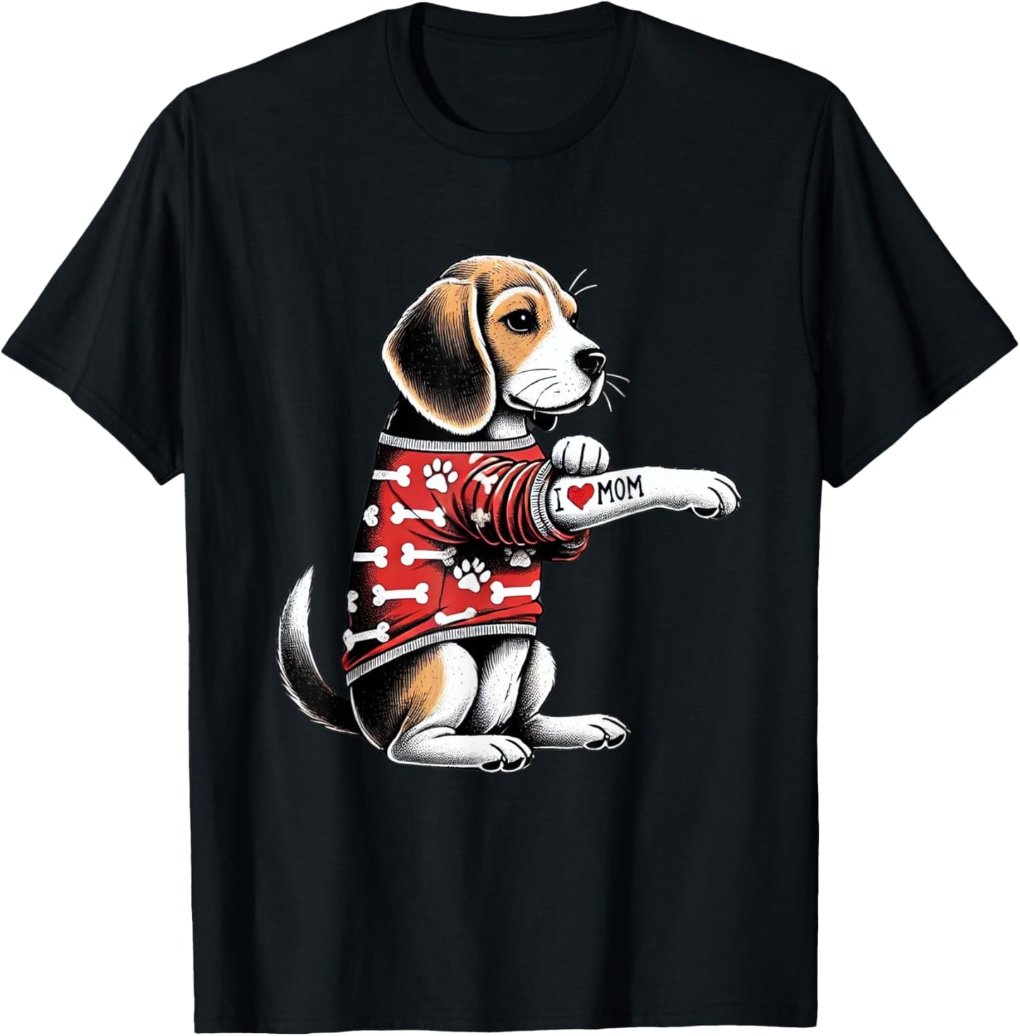 Funny I Love Mom Tattoo Beagle Mom T-Shirt - T-Shirt | Black
