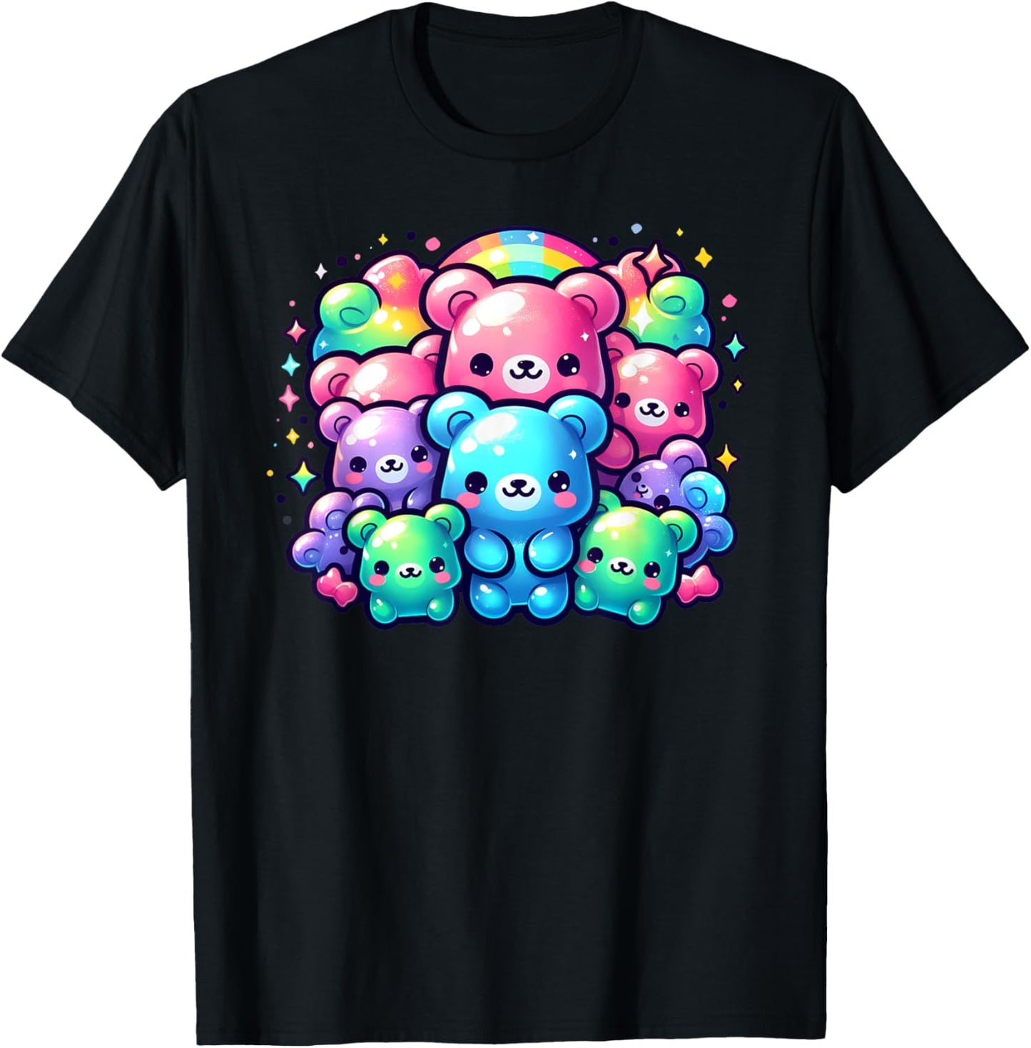 Cute Gummy Bear Rainbow Kawaii Aesthetic Teens Boys Girls T-Shirt - T-Shirt | Black