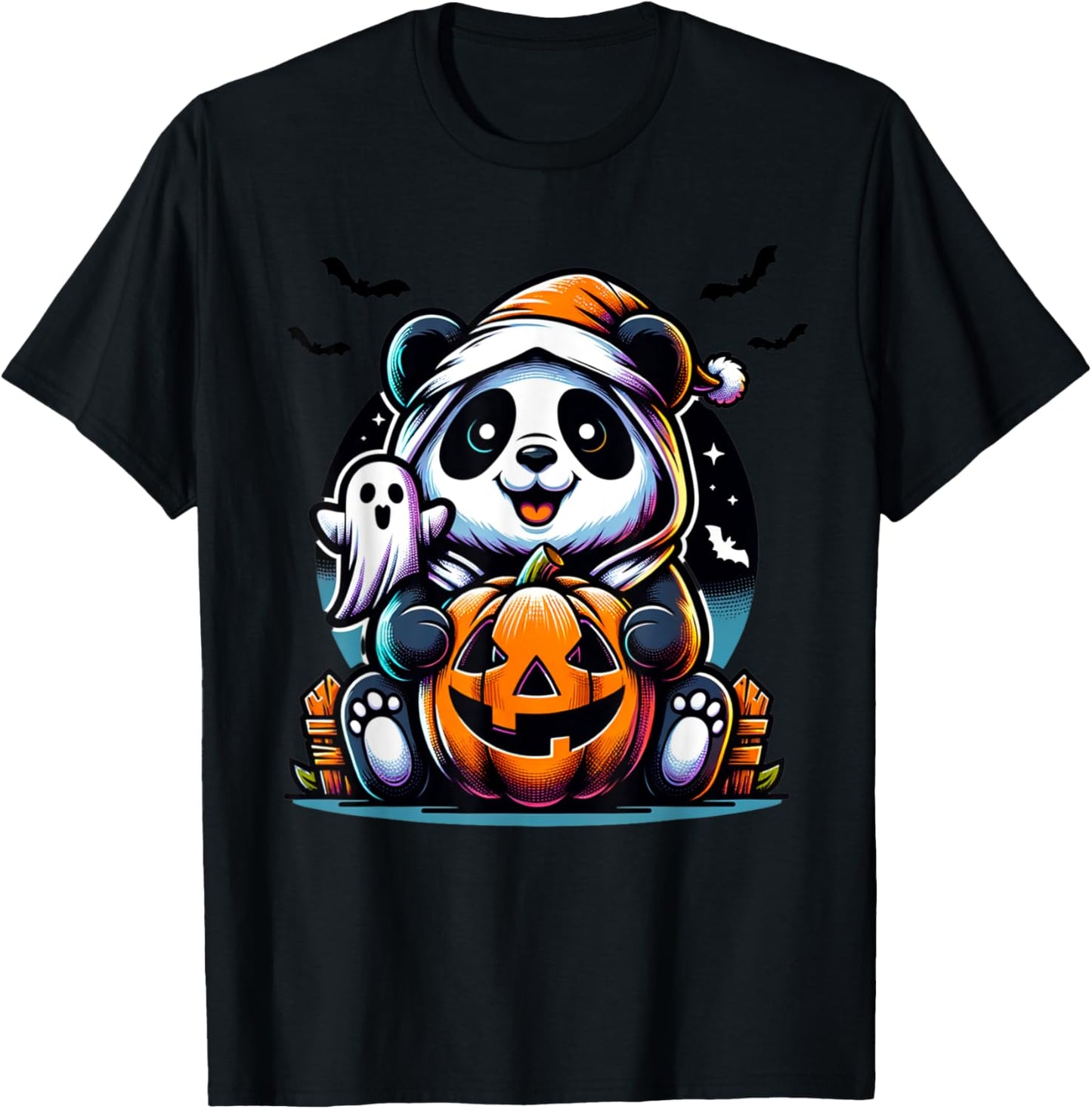 Happy Spooky Panda Ghost Halloween Costume Funny Horror T-Shirt - T-Shirt | Black