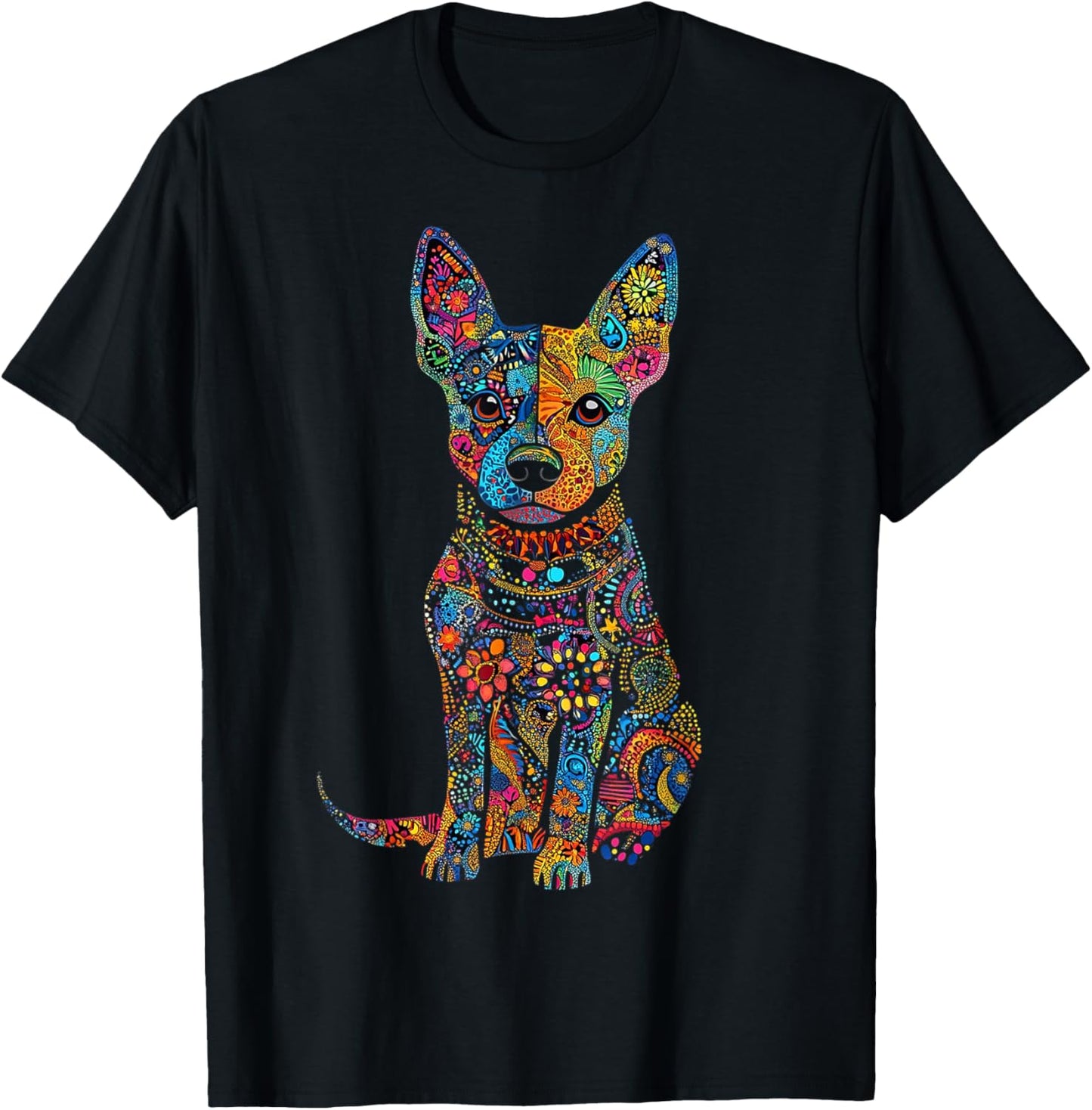 Cattle Dog Graphic Pet Illustration Mandala Cattle T-Shirt - T-Shirt | Black