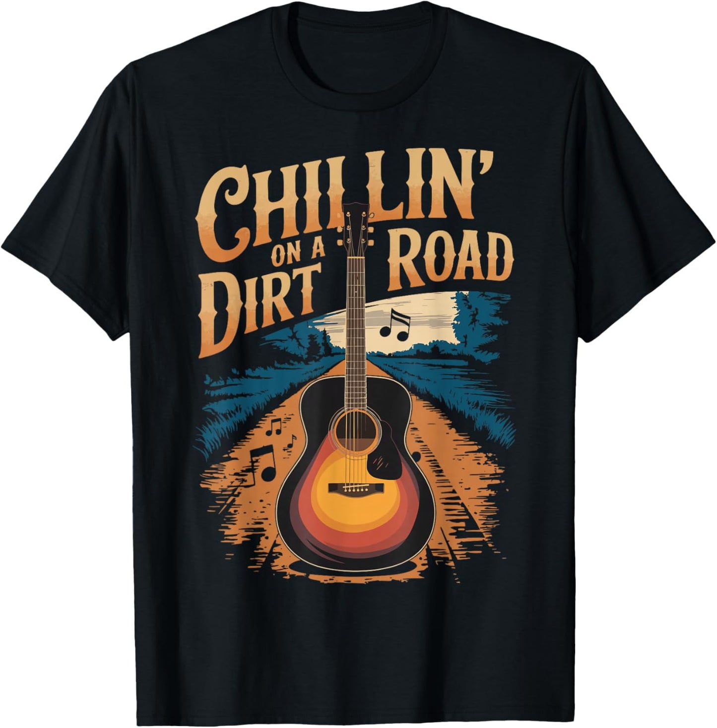 Western Cowboy Chillin On A Dirt Road Country Music T-Shirt - T-Shirt | Black