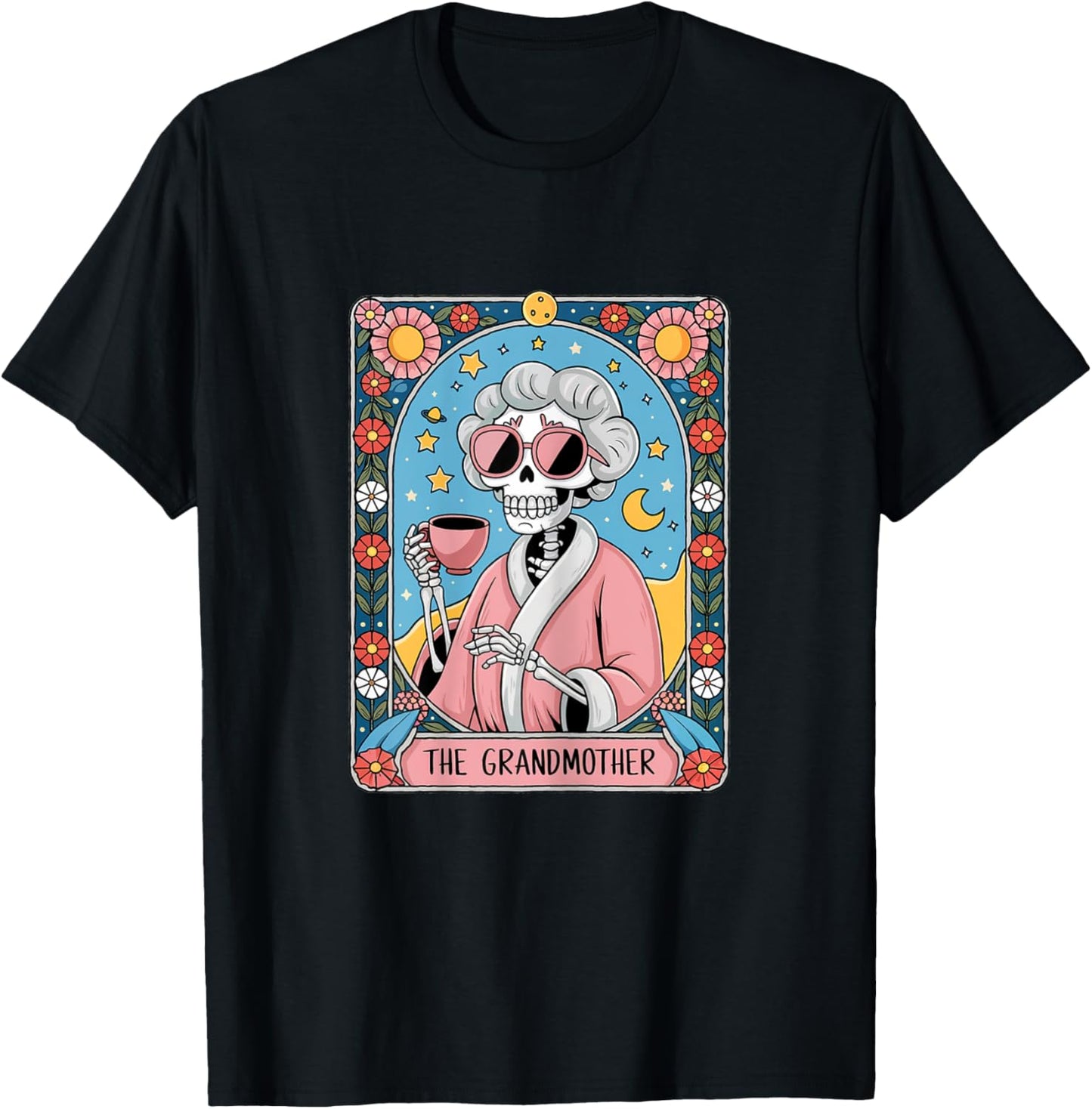 Tarot Card The Grandmother Granny Vintage Goth Art Skeleton T-Shirt - T-Shirt | Black