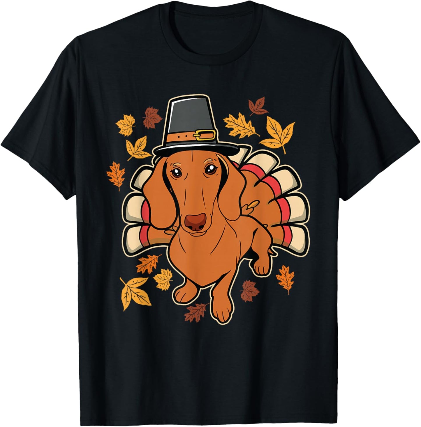 Dachshund Scarf Thanksgiving T-Shirt - T-Shirt | Black