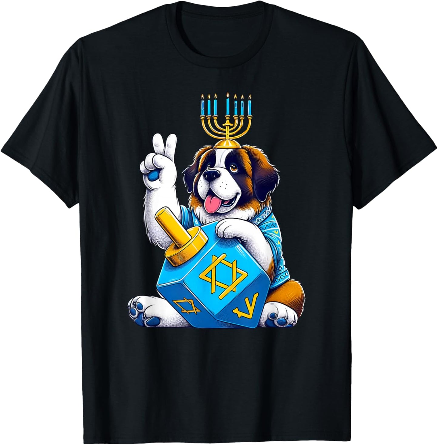 Saint Bernard Menorah Dreidel Jewish Hanukkah T-Shirt - T-Shirt | Black