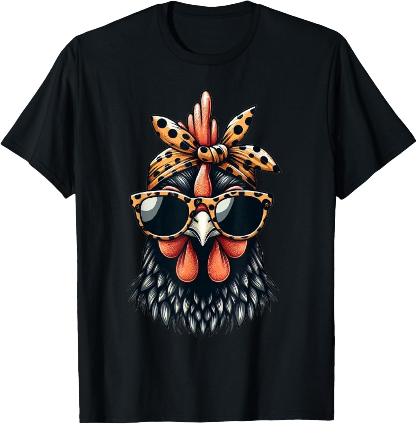 Cute Women Girl Chicken Leopard Bandana Headband Glasses T-Shirt - T-Shirt | Black