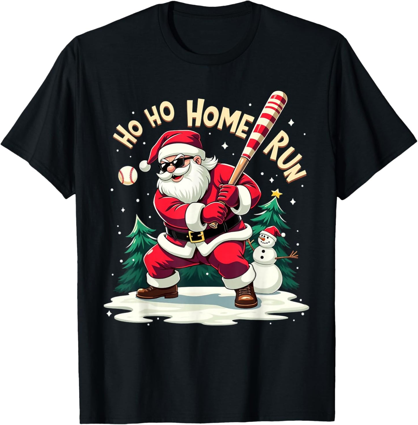 Ho Ho Home Run Santa Baseball Player Batter Christmas T-Shirt - T-Shirt | Black