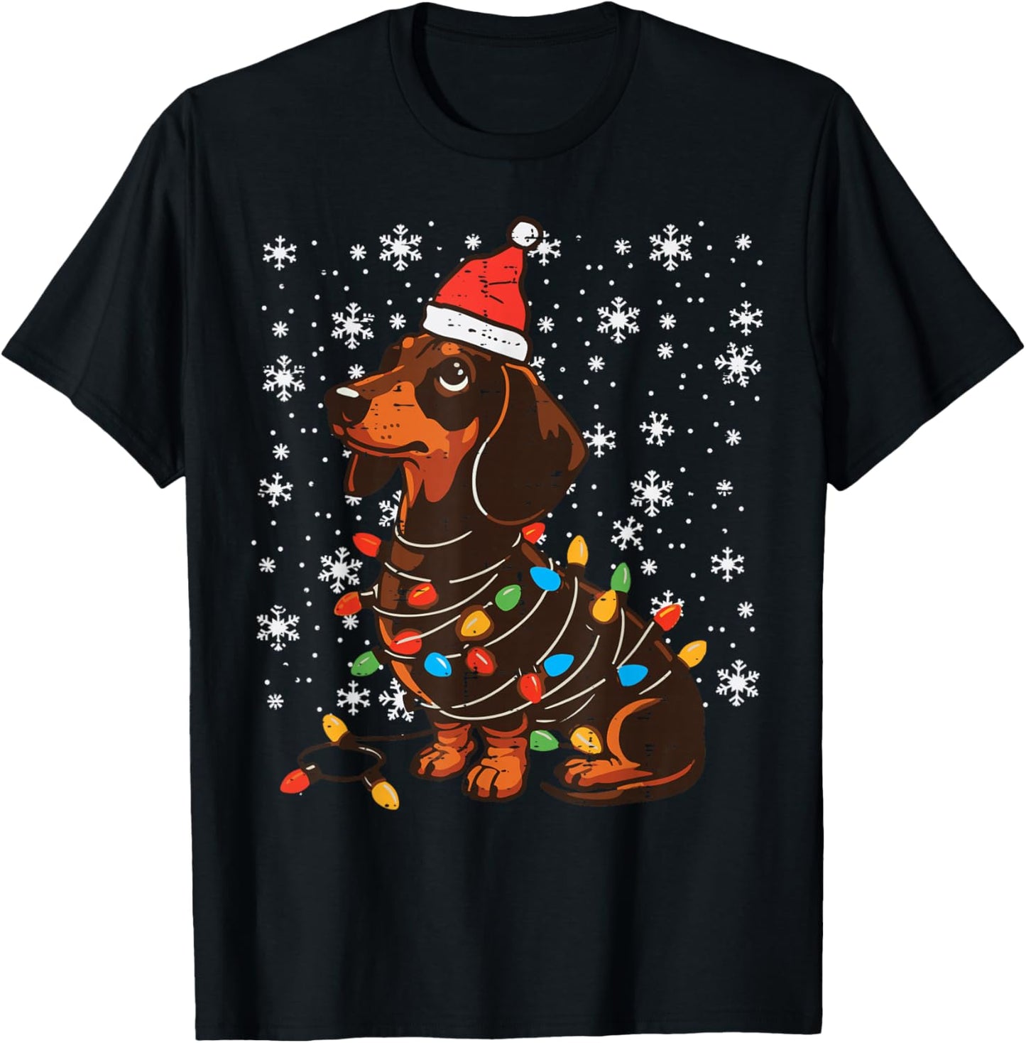 Christmas Dog Dachshund Santa Xmas Wiener Women Men Kids T-Shirt - T-Shirt | Black