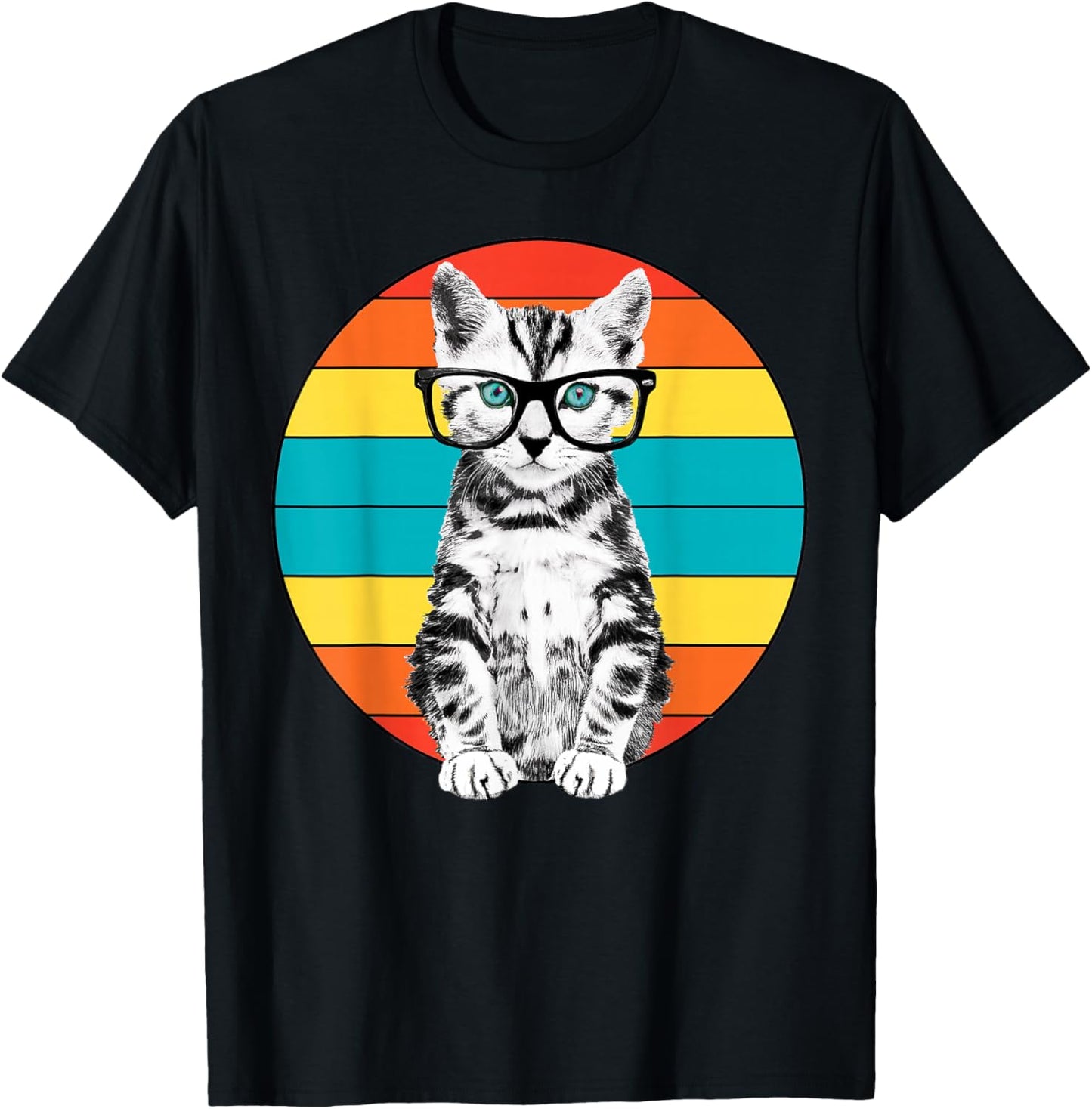 Funny Cat Shirt - Men, Women, Kids - Cat With Glasses T-Shirt - T-Shirt | Black