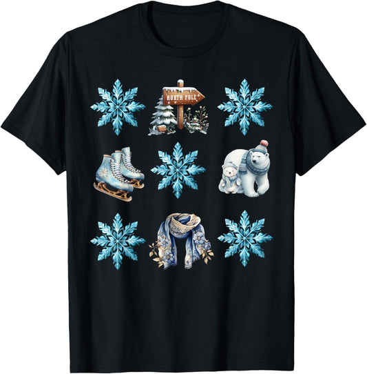 Skate Winter Wonderland Snowflake Icy Blue Christmas T-Shirt - T-Shirt | Black