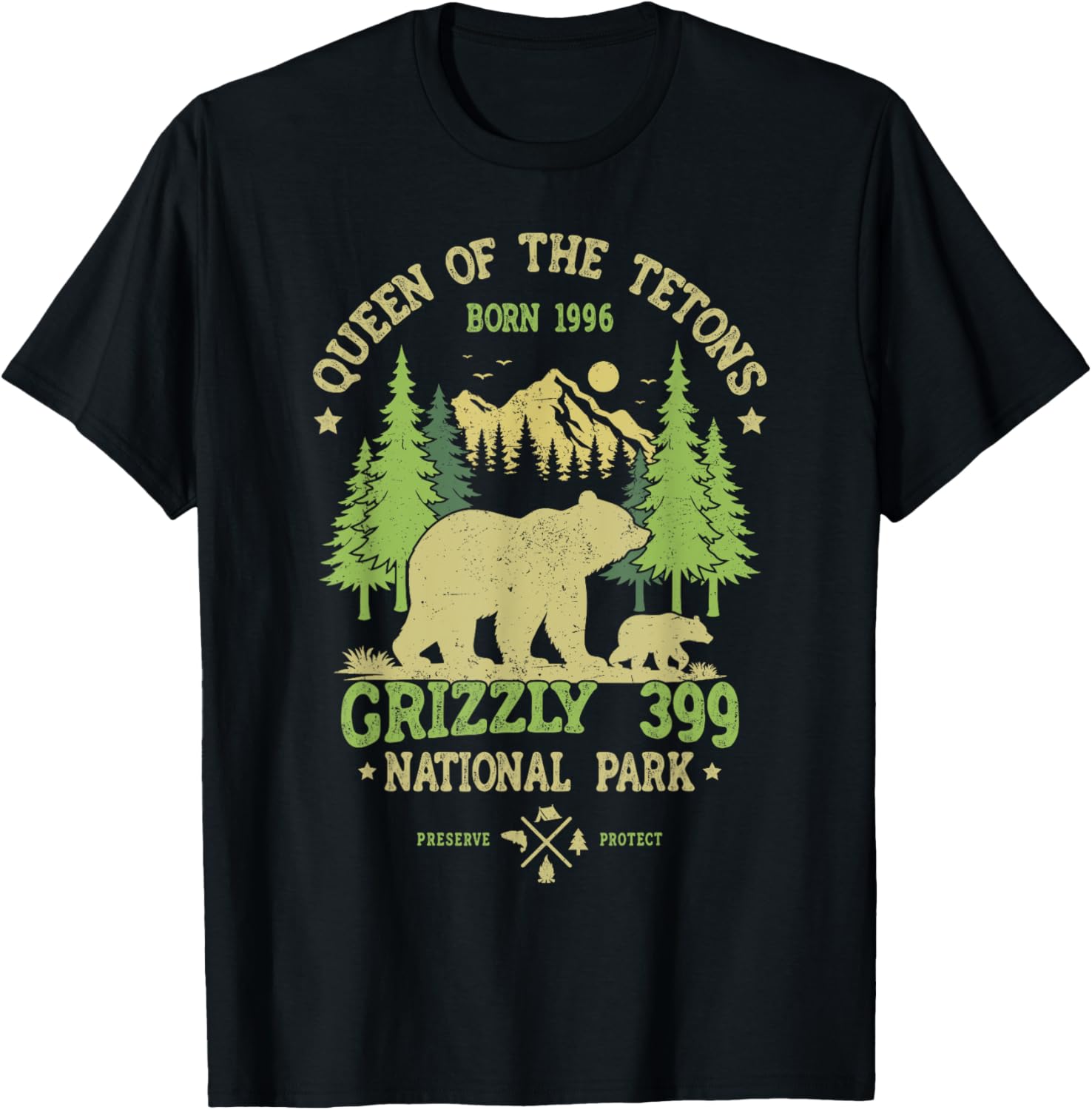 Bear Lovers Queen Of The Tetons Grizzly 399 National Park T-Shirt - T-Shirt | Black
