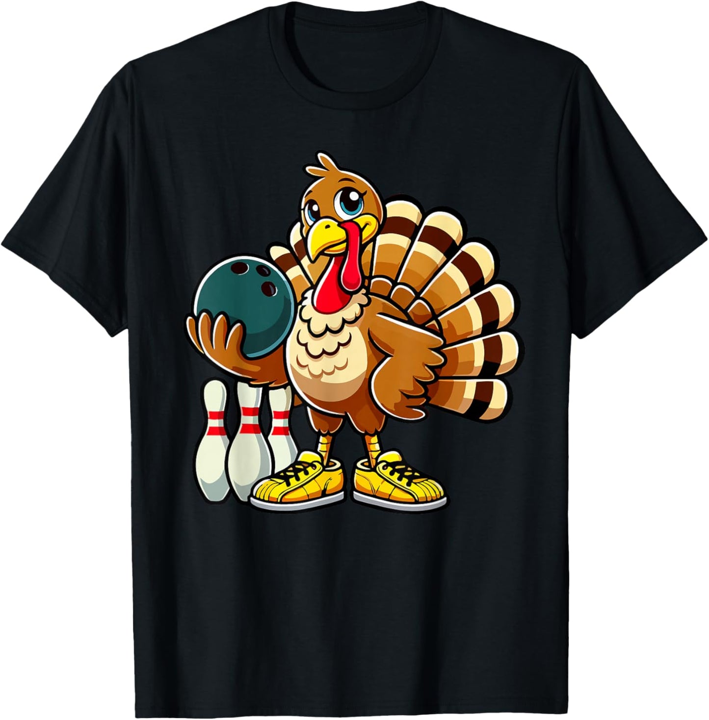 Thanksgiving Bowling Shirt Men Women Funny Turkey Bowling T-Shirt - T-Shirt | Black