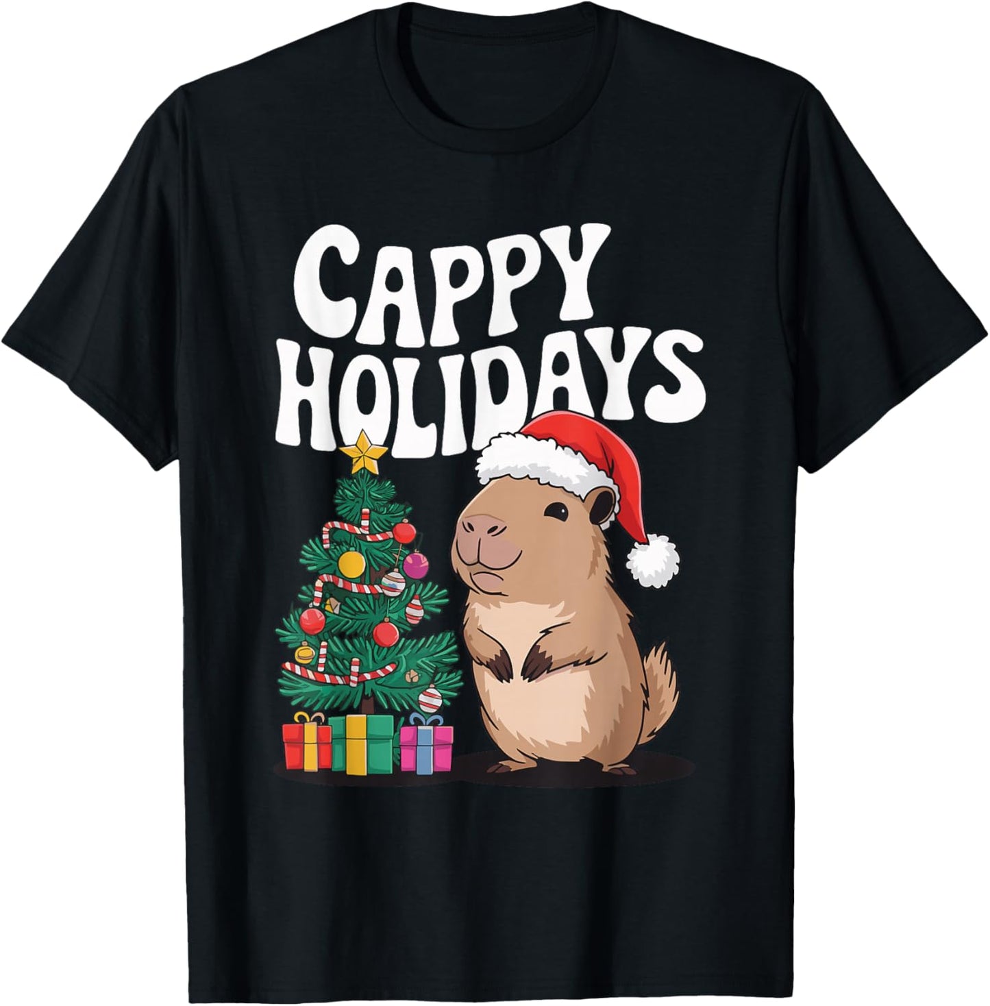 Cappy Holidays Capybara Christmas T-Shirt - T-Shirt | Black