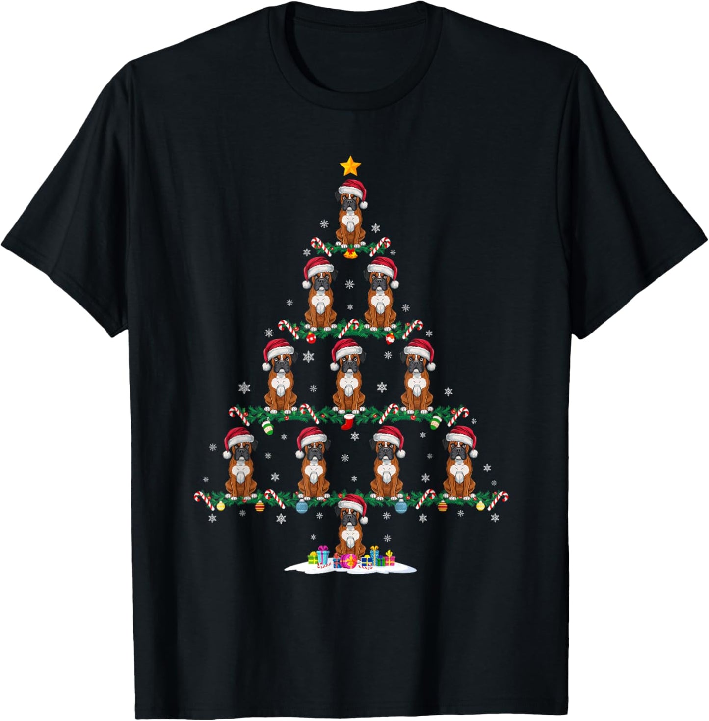 Boxer Dog Christmas Tree Pajama Men Women Kids Ugly Xmas T-Shirt - T-Shirt | Black