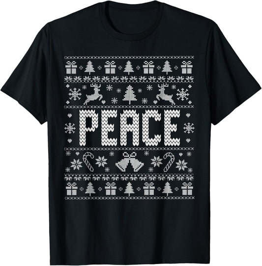 Peace I Come In Peace Merry Christmas Pajamas Couples Ugly T-Shirt - T-Shirt | Black