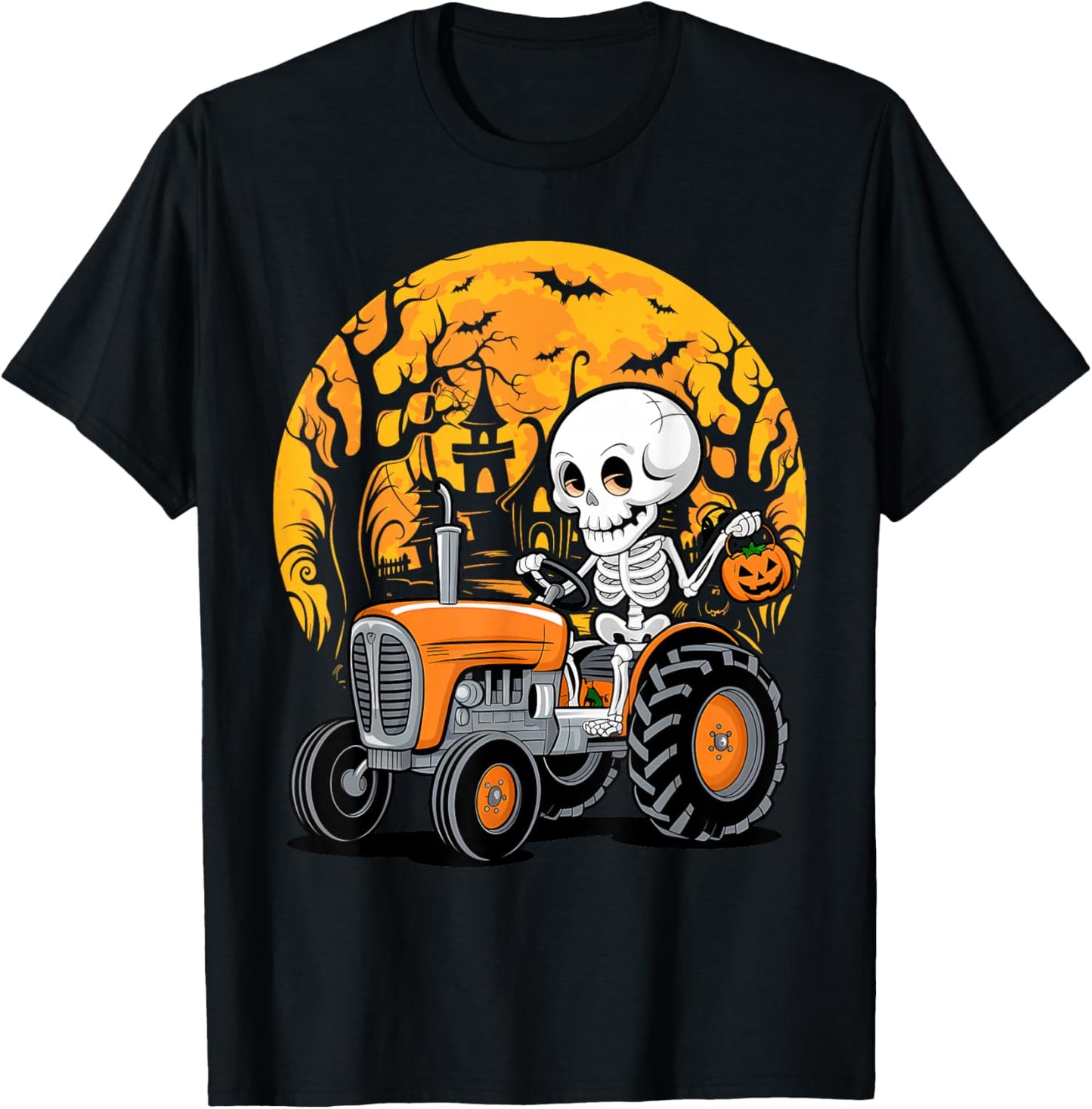 Skeleton Riding Tractor Funny Halloween T-Shirt - T-Shirt | Black