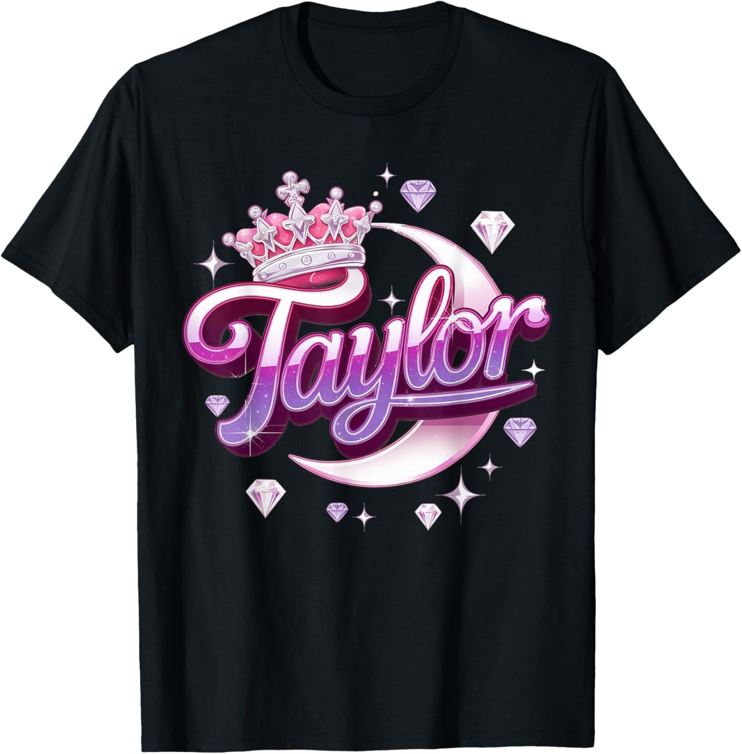 Girl Retro Taylor First Name Personalized Groovy 80's Pink T-Shirt - T-Shirt | Black