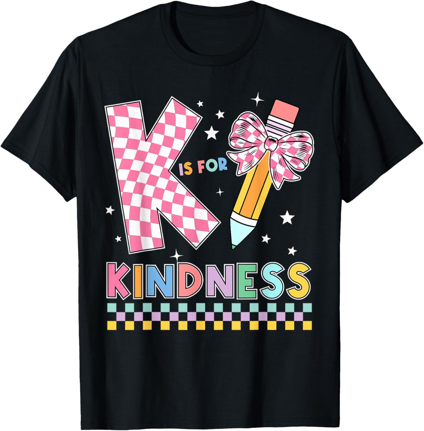 K is for Kindness Cute Pencil Bow Teacher Be Kind T-Shirt - T-Shirt | Black