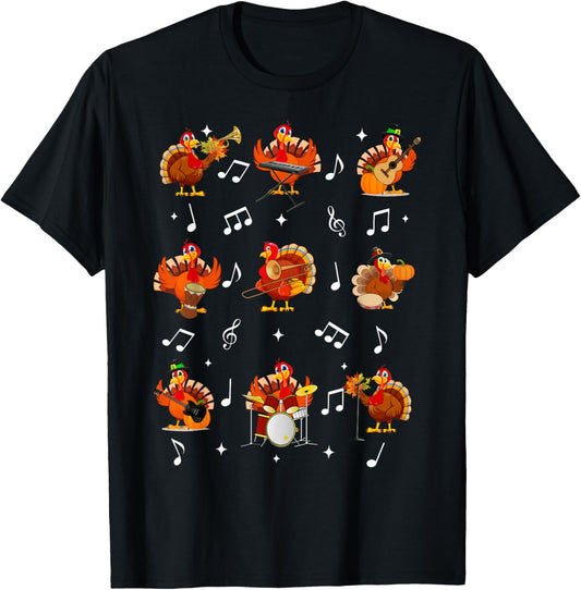 Turkey Squad Music Note Music Teacher Thanksgiving T-Shirt - T-Shirt | Black