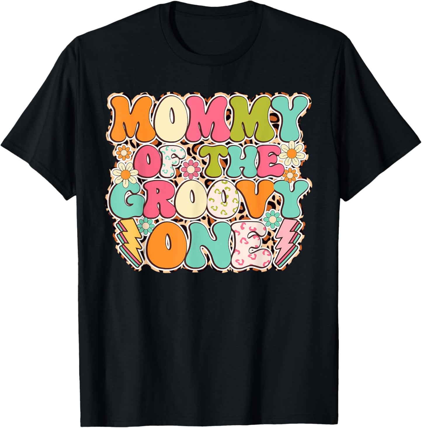 Retro Mommy of Groovy One Matching Family 1st Birthday Party T-Shirt - T-Shirt | Black