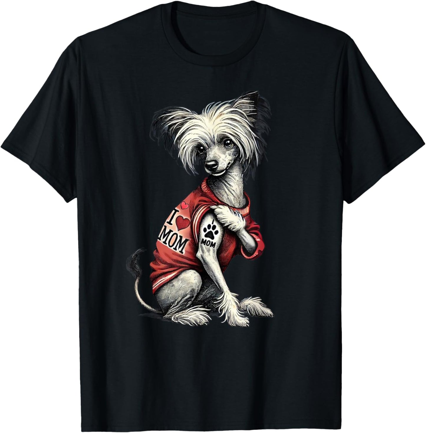 Funny I Love Mom Tattoo Chinese Crested Mom T-Shirt - T-Shirt | Black