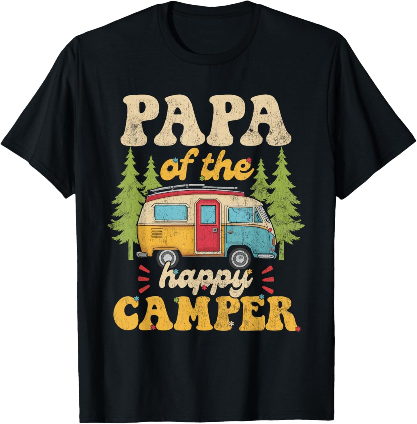 Papa of Happy Camper 1st Birthday Party Retro Papa T-Shirt - T-Shirt | Black
