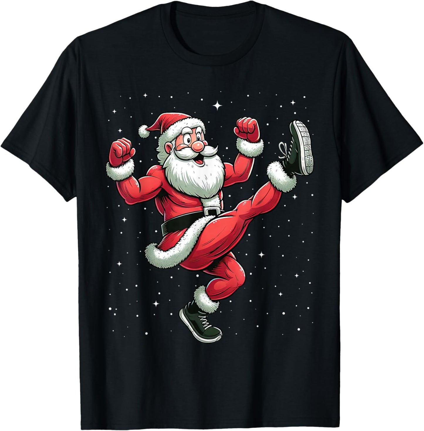 Santa Exercising Gym Fitness Workout Christmas Snow T-Shirt - T-Shirt | Black