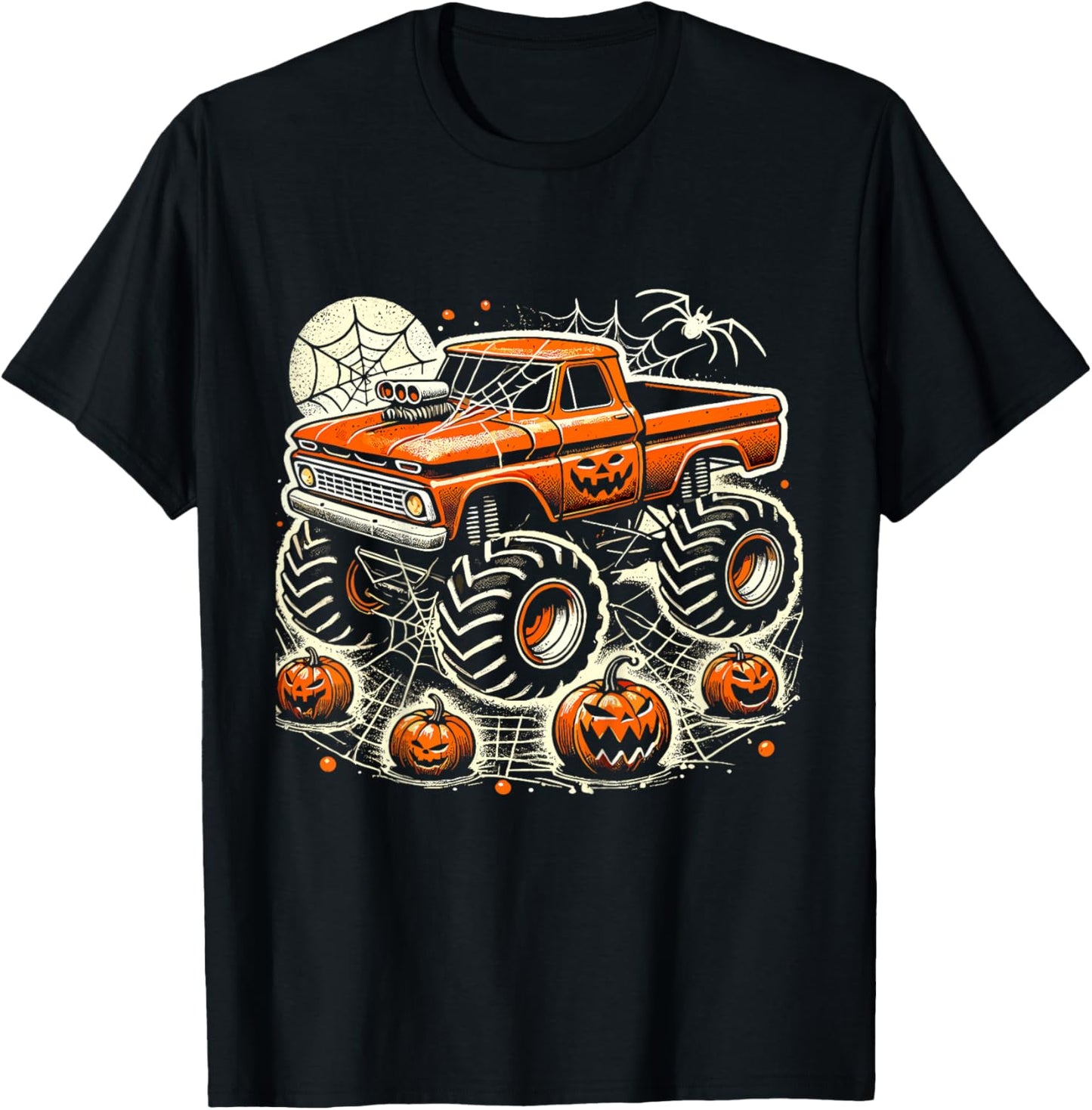 Kids Monster Truck Toddler Halloween Shirts for Kids Spider Web T-Shirt - T-Shirt | Black
