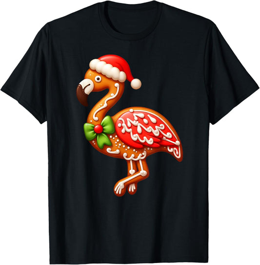 Funny Gingerbread Man Flamingo Christmas Kids T-Shirt - T-Shirt | Black