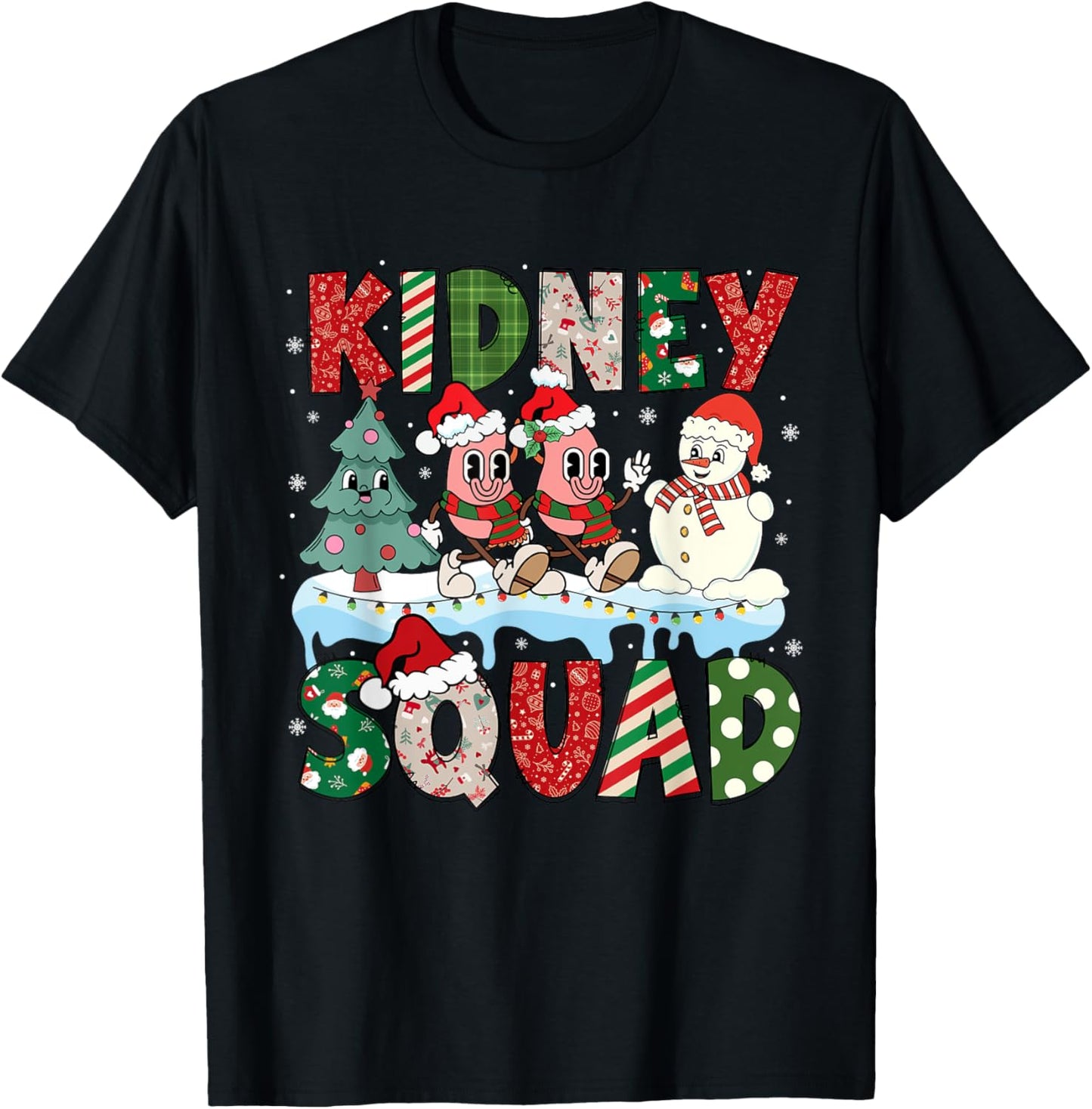 Kidney Squad Xmas Tree Snowman Dialysis Nurse Christmas T-Shirt - T-Shirt | Black