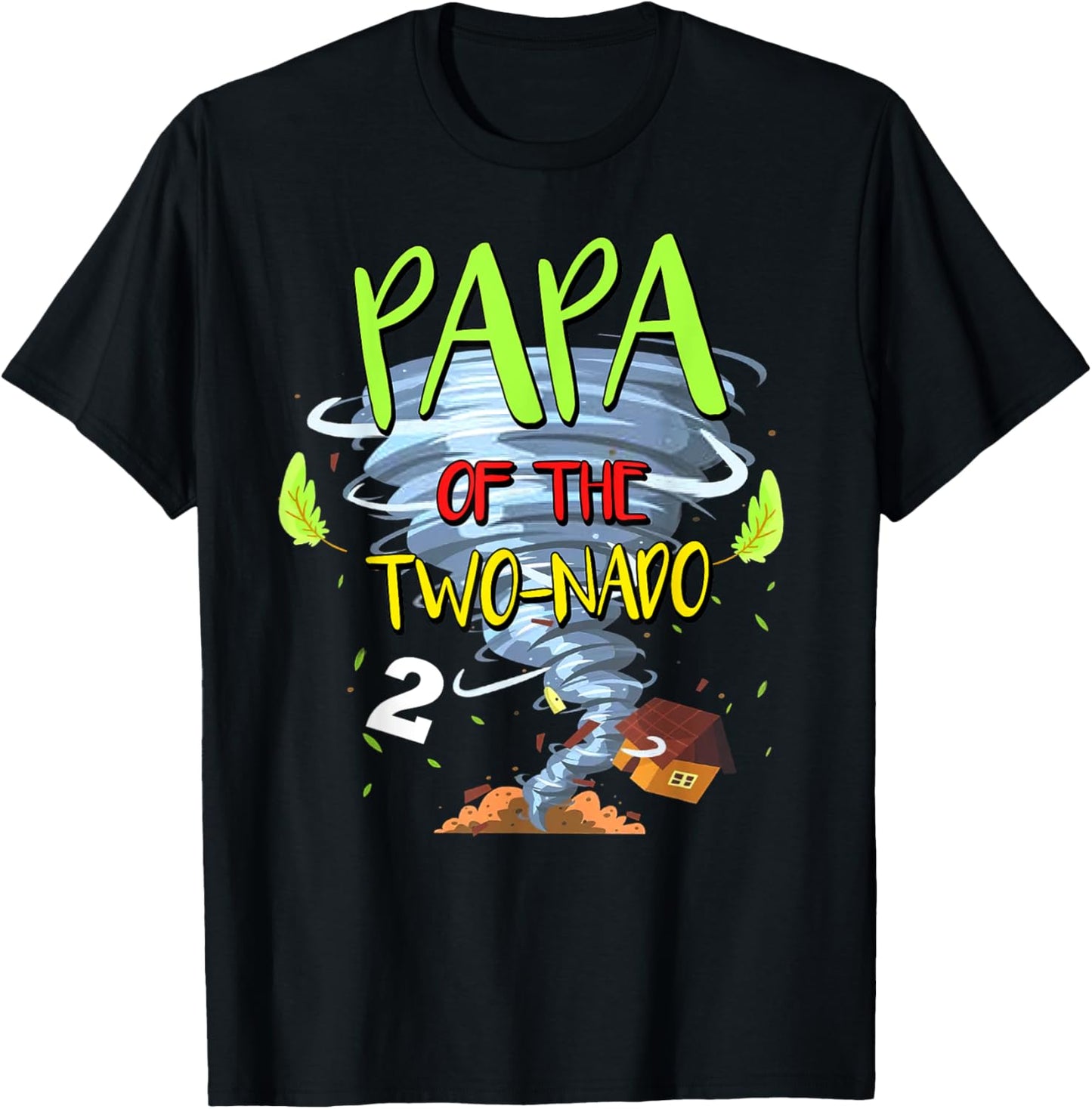 Papa of the Two-nado Tornado Theme 2nd Birthday Party T-Shirt - T-Shirt | Black