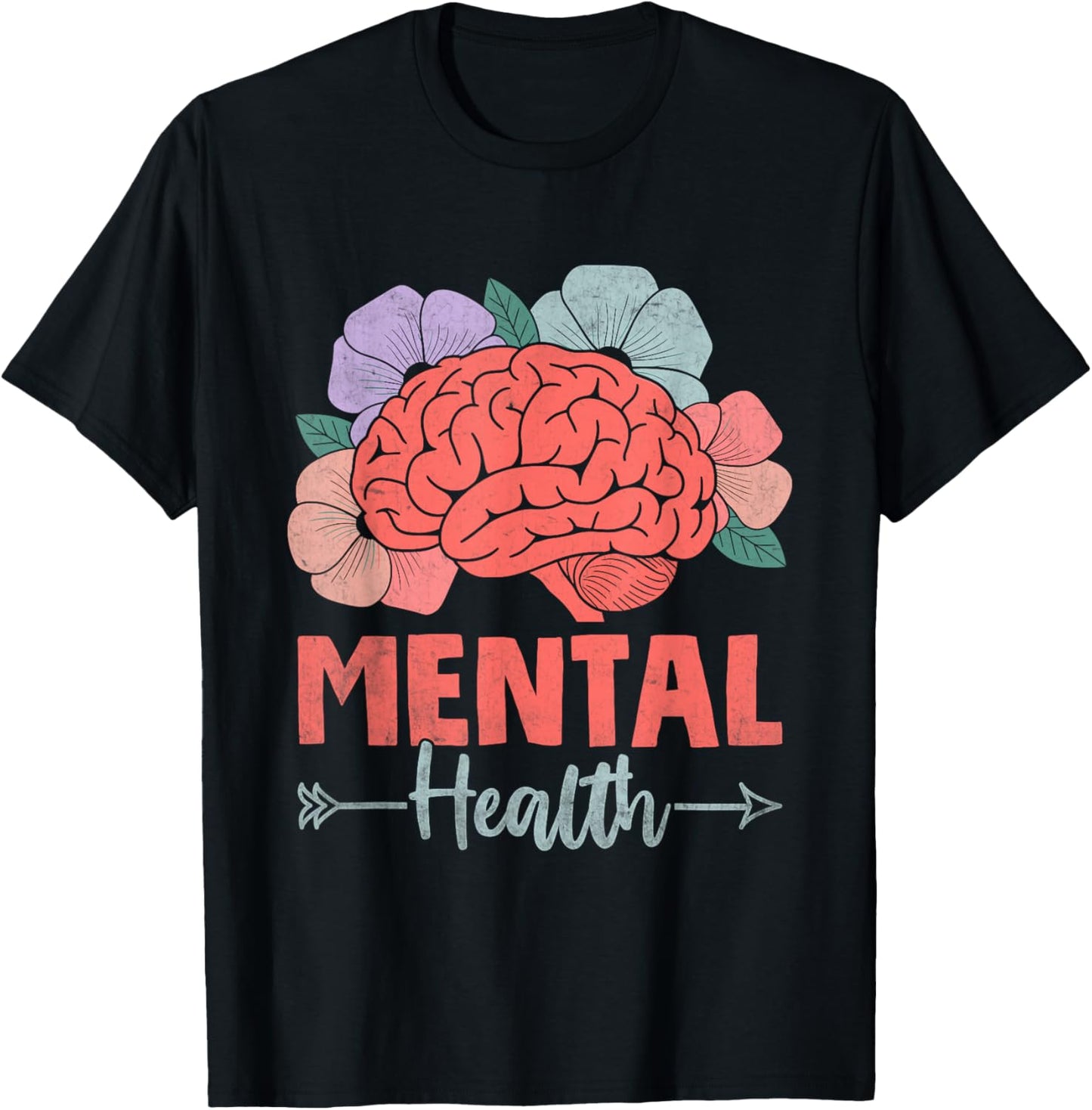 Brain Flower Mental Health Awareness Prevent Suicide T-Shirt - T-Shirt | Black