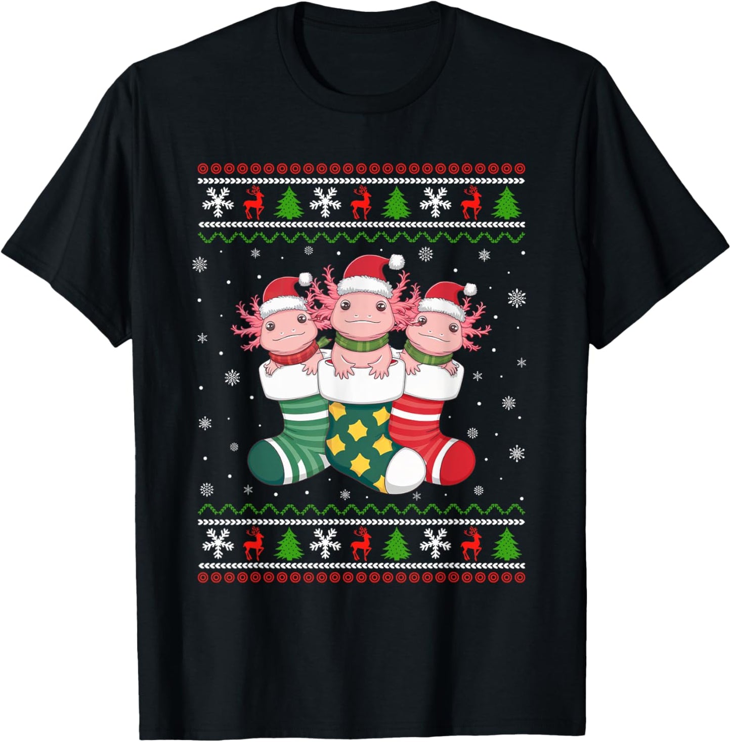 Ugly Xmas Sweater Axolotl In Christmas Socks T-Shirt - T-Shirt | Black
