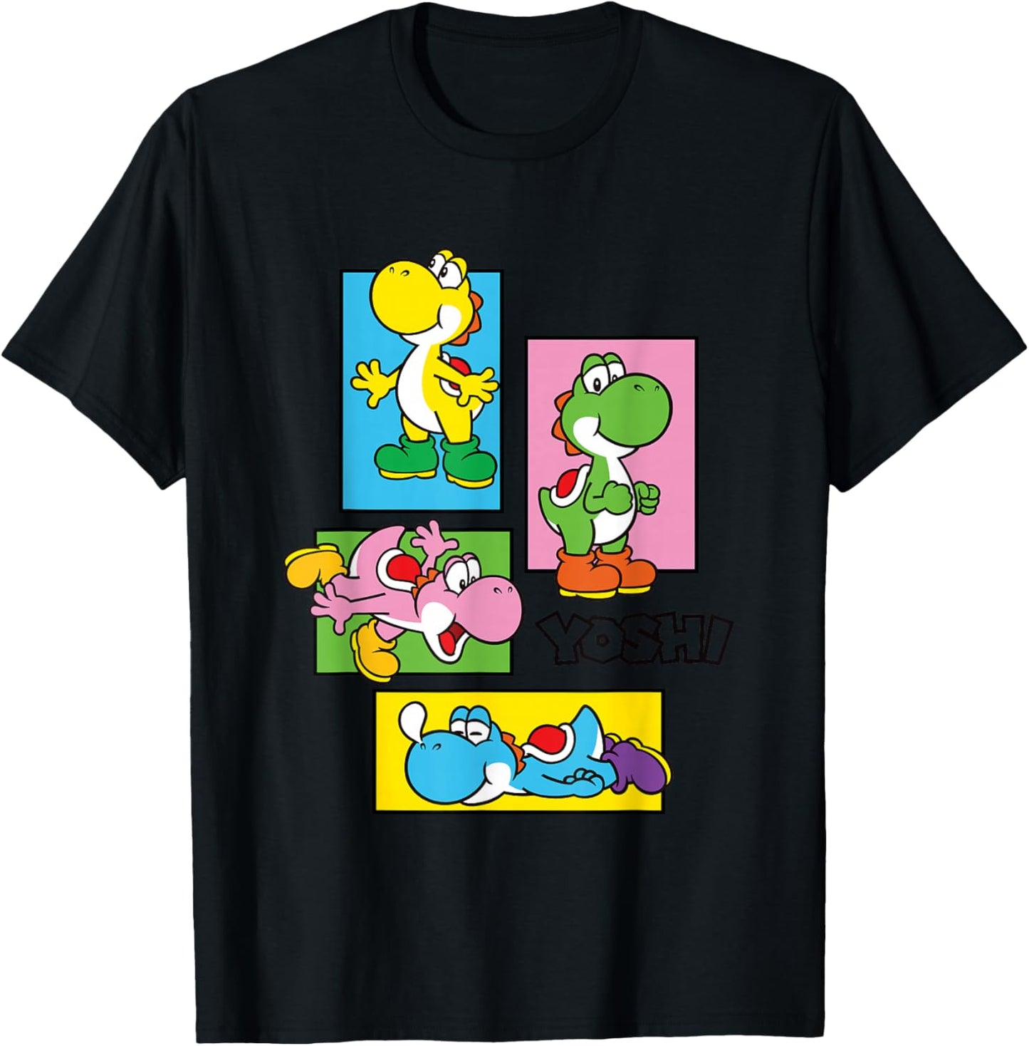 Super Mario Bros Yoshi Color Retro Expression Portraits T-Shirt - T-Shirt | Black
