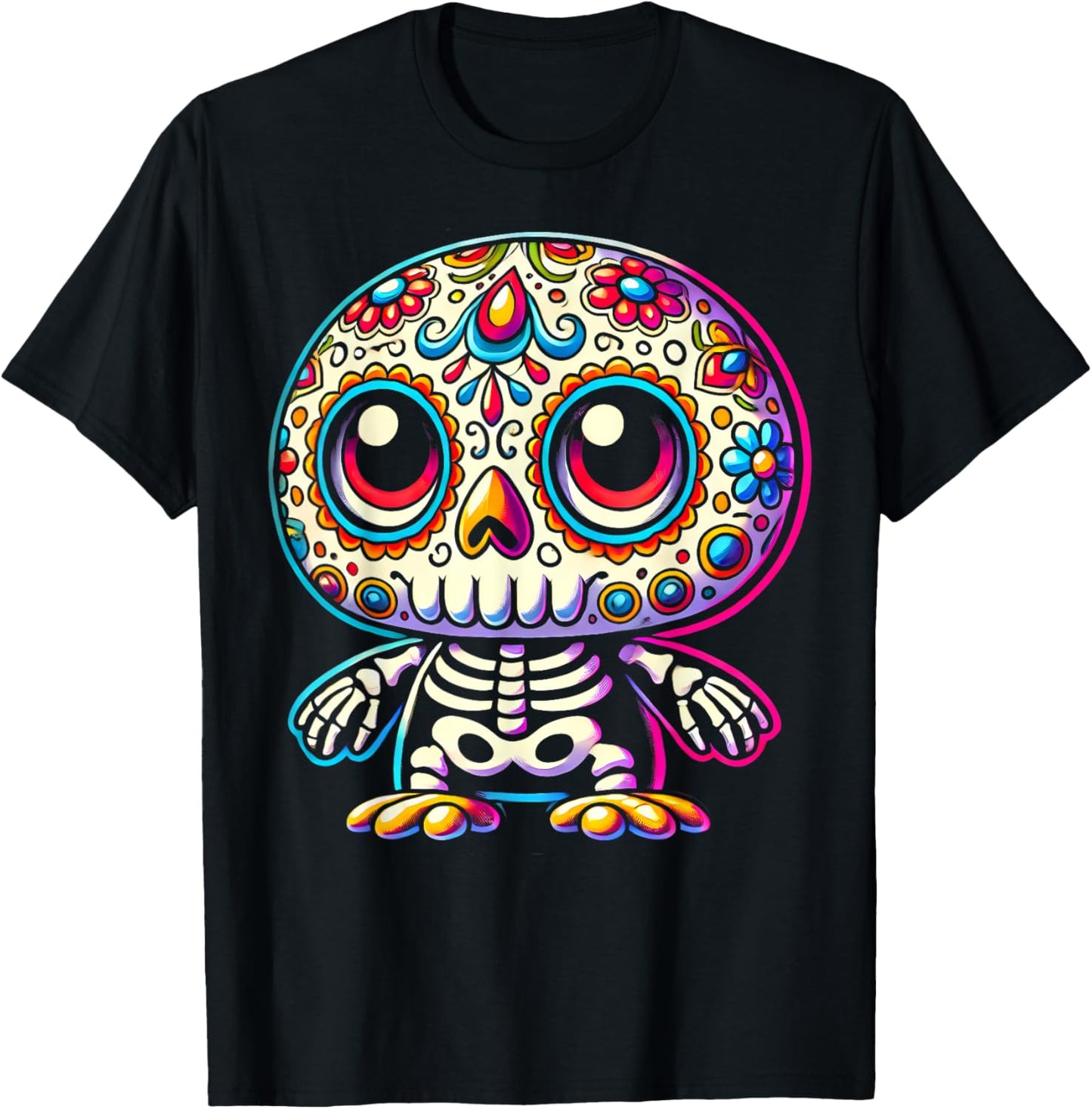 Adorable Día de Muertos Sugar Skull Penguin Day of the Dead T-Shirt - T-Shirt | Black