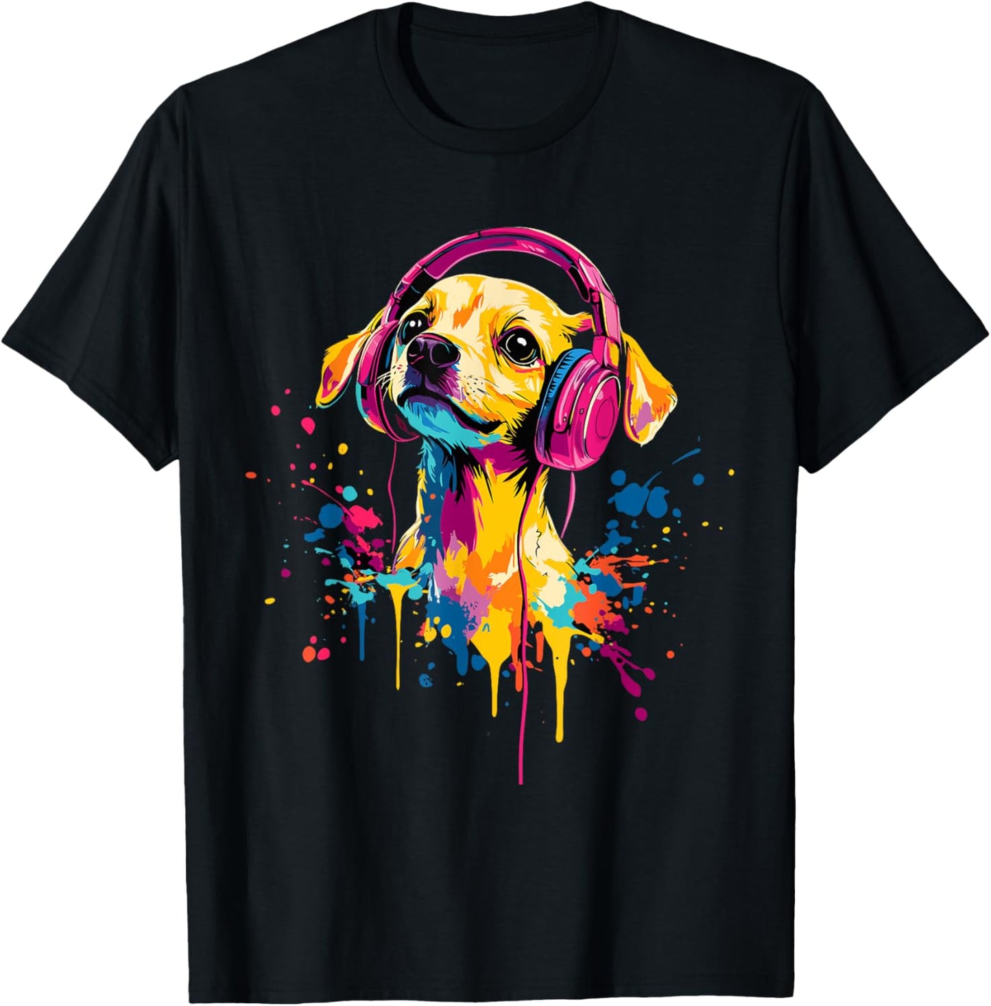 Chiweenie Lover Pop Art Wearing Headphones Funny Chiweenie T-Shirt - T-Shirt | Black