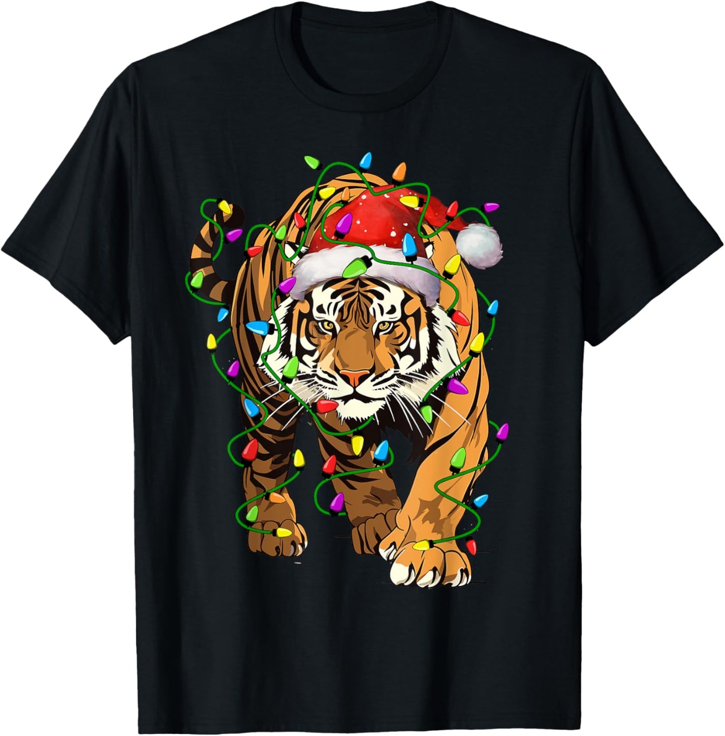Tiger Santa Christmas Tree Lighting Xmas Funny T-Shirt - T-Shirt | Black