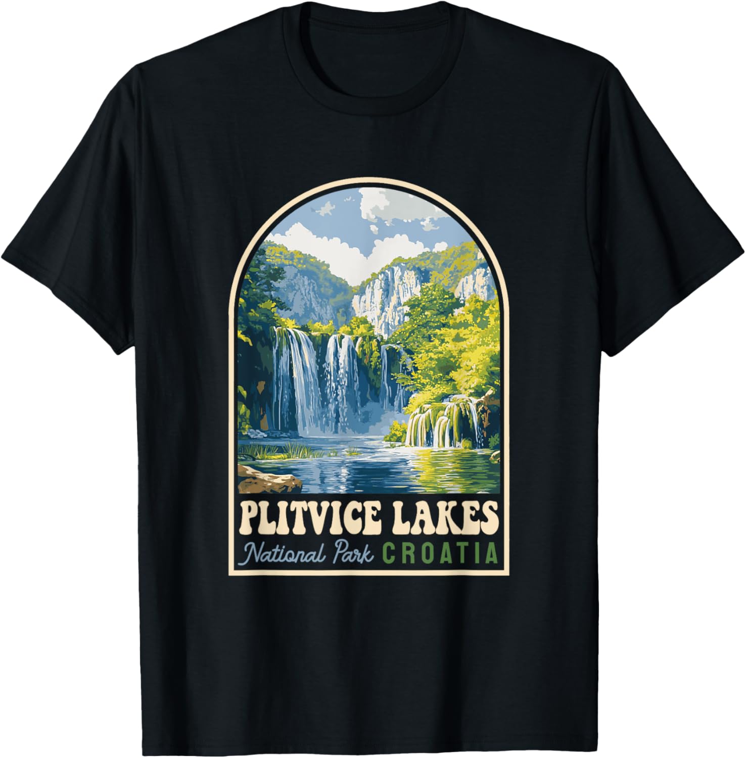 Plitvice Lakes National Park Croatia Souvenir Retro T-Shirt - T-Shirt | Black