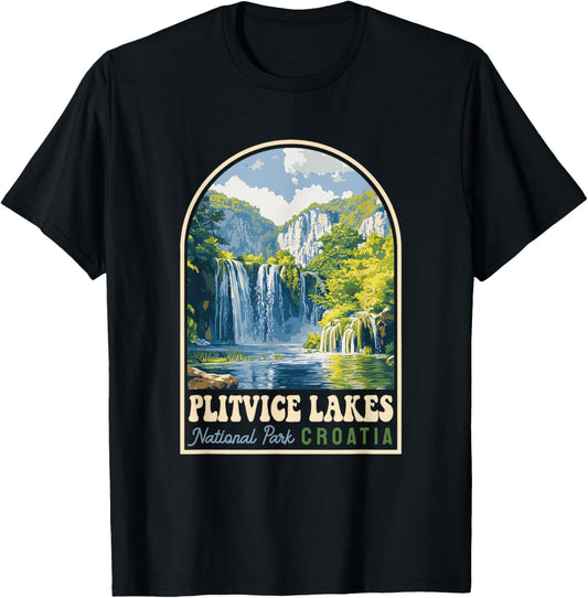 Plitvice Lakes National Park Croatia Souvenir Retro T-Shirt - T-Shirt | Black