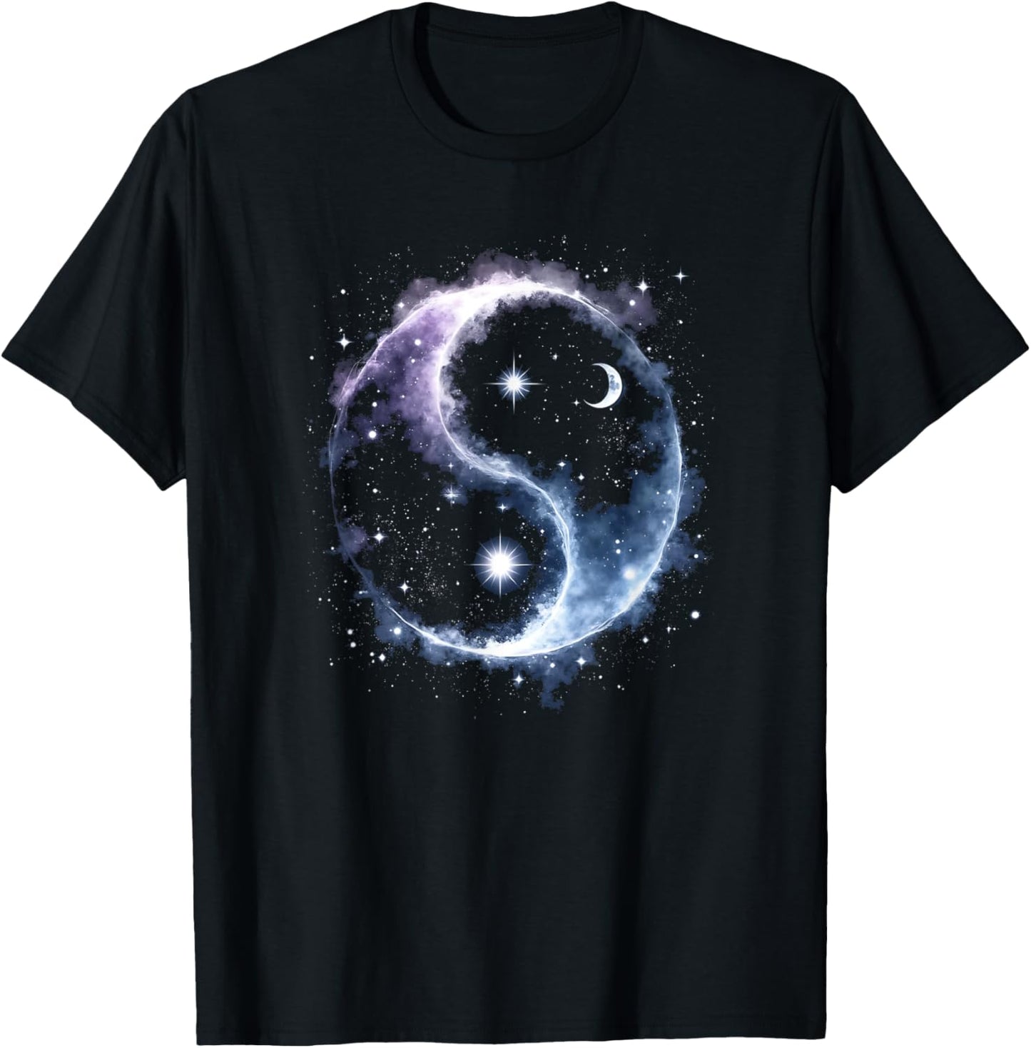 Celestial Yin-Yang Star and Moon Cosmic Graphic T-Shirt - T-Shirt | Black
